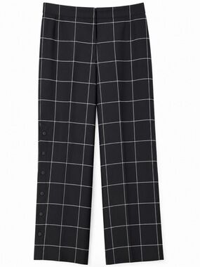 HUGO Hilani Windowpane Plaid Wide Leg Trousers Size 12